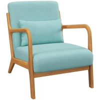 HOMCOM Fauteuil de salon avec cadre en bois massif fauteuil lounge - assise profonde - accoudoirs - aspect velours bleu(m-1)