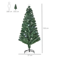 HOMCOM Albero di Natale Artificiale 150cm con 36 Luci LED e Fibre Ottiche Colorate, 180 Rami e Base Pieghevole, Verde(m-3)