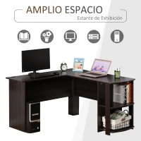 HOMCOM Mesa de Ordenador PC Escritorio para Oficina Hogar Tipo Esquinera Forma L con Estantes 136x130x72cm Madera(m-4)