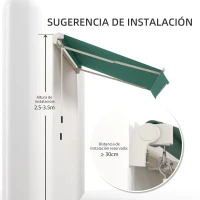 Outsunny Toldo de Pared con Brazo Articulado y Manivela Marco Resistente de Aluminio y Cubierta de Poliéster 295x245 cm Verde(m-7)