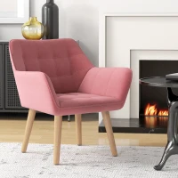 HOMCOM Accent Chair, Arm Chair with Wide Arms, Slanted Back, Thick Padding and Rubber Wooden Legs for Living Room, Pink(m-2)