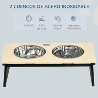 PawHut Comedero Elevado para Perros con 2 Cuencos de Acero Inoxidable Tapete y Alimentador Lento 60x30x18,5 cm Roble(m-7)
