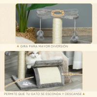 PawHut Árbol Rascador para Gatos Pequeños Torre para Gatos con Poste Giratorio con Bolas de Juego Plataforma 40x30x43 cm Gris(m-5)