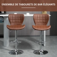 HOMCOM Lot de 2 Tabourets de Bar Design Contemporain Hauteur d'assise réglable 59-81 cm pivotant 360° PU marron(m-4)