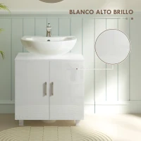 HOMCOM Mueble para Debajo del Lavabo con 2 Puertas 2 Estantes y Sistema Antivuelco para Cuarto Baño 60x35x60 cm Blanco(m-6)