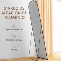 HOMCOM Espejo de Cuerpo Entero 50x170 cm Independiente o Pared con Marco de Aleación de Aluminio y Soporte Negro(m-6)