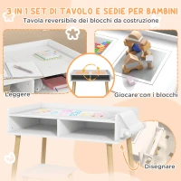 HOMCOM  Set Tavolino per Bambini con Sgabello, Banchetto con Piano Reversibile e Rotolo di Carta, Bianco(m-4)
