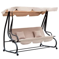 Outsunny Columpio Balancín Jardín 3 Plazas Convertible en Cama Techo Parasol Regulable Bandeja para Bebida Terrza Balcón Exterior Carga máx. 340kg 200x120x164cm Marco Acero(m-1)