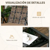 Outsunny Conjunto de Jardín de Ratán Sintético de 4 Piezas con 2 Sillones 1 Sofá Doble y 1 Mesa de Vidrio Templado Multicolor(m-6)