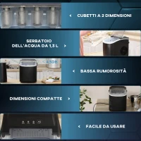 HOMCOM Macchina del Ghiaccio da 9 Cubetti in 6-12 Minuti con Cestello e Paletta Inclusi, 23.8x30.5x29 cm, Nero(m-6)