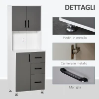 HOMCOM Credenza Alta da Cucina con Design Moderno, Madia Mobile Buffet in Legno Bianco e Grigio, 60x40x160cm(m-7)