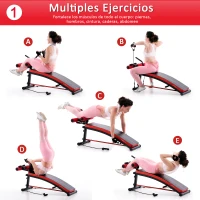 HOMCOM Banco de Musculación Banco Abdominal Pesas Estiramiento de Brazos Multifuncional para Fitness con 2 Cuerdas Expansor Acero(m-4)