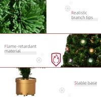 HOMCOM 3FT Prelit Artificial Christmas Tree Fiber Optic Holiday Home Xmas Indoor Decoration with Golden Stand Green(m-7)