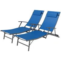 Outsunny Set of Two Adjustable Back Sun Loungers - Blue(m-11)