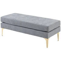 HOMCOM Banc bout de lit banquette coussins d'assise double pieds en acier design moderne 121 x 50,5 x 46,5 cm gris clair(m-10)