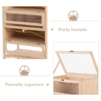 PawHut Gabbia per Criceti Roditori Porcellini d'India in Legno Massello Tetto Apribile 4 Ripiani Collegati con Rampe 60x40x120cm(m-6)
