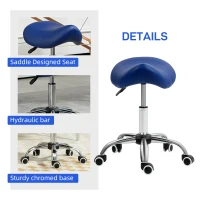 HOMCOM Saddle Stool, Height Adjustable Salon Chair for Massage Spa, Faux Leather, Dark Blue(m-6)