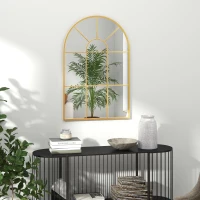 HOMCOM Modern Arched Wall Mirror, 91 x 60 cm Window Mirrors for Living Room, Bedroom, Gold Tone(m-2)