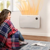 HOMCOM 1200W Electric Convector Heater, Freestanding or Wall Mounted, Space Heater with Adjustable Thermostat, Timer, White(m-9)