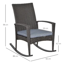 Outsunny Outdoor PE Rattan Rocking Chair, Garden Rocking Chair Set with Armrest and Cushion, Grey(m-3)