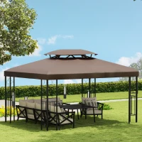 Outsunny Techo de Repuesto para Cenador 4x3 m Cubierta de Repuesto con Techo Doble 10 Orificios de Drenaje y Protección UV Toldo de Recambio para Pabellón Gazebo Marrón(m-7)