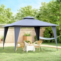 Outsunny 3.5x3.5m Side-Less Outdoor Canopy Tent Gazebo w/ 2-Tier Roof Steel Frame Garden Party Gathering Shelter Grey(m-2)