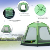 Outsunny Tente de camping familiale 6 personnes Pop-up tente dôme légère ventilée facile à monter 4 fenêtres 2 portes dim. 320L x 320l x 176H cm fibre verre polyester vert gris(m-6)