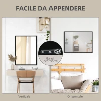 HOMCOM Specchio da Parete Rettangolare con Ganci, in Vetro e MDF, 60x80 cm, Nero(m-5)