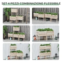 Outsunny Letto per Orto Rialzato con 4 Vasi Portapiante da 50x30x60cm, in Legno Colore Naturale(m-4)