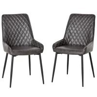 HOMCOM Retro Dining Chair Set of 2, PU Leather Upholstered Side Chairs for Kitchen Living Room with Metal Legs, Grey(m-11)
