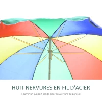 Outsunny Parasol de plage parasol inclinable rond parasol d'extérieur en métal polyester multicolore(m-6)