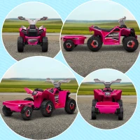 HOMCOM 6V Quad Bike with Back Trailer, Wear-Resistant Wheels, for Ages 18-36 Months, Pink(m-8)