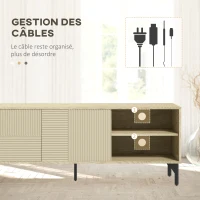 HOMCOM Meuble TV jusqu'à 65 pouces 2 niches 2 passe-câbles et 1 placard 2 portes piètement acier 150 x 40 x 56 cm jaune noir(m-6)