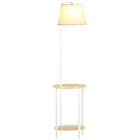 HOMCOM Lampadaire sur pied avec abat-jour en tissu 2 étagères rondes en bois interrupteur au pied hauteur 162 cm blanc
