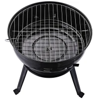Outsunny Kugelgrill Holzkohlegril Windschutz Dreibeinfuß Camping Picknick tragbar Metall Schwarz+Rot Ø36,5 x 54 cm(m-9)