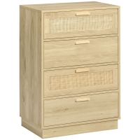 HOMCOM Cómoda con 4 Cajones de Rejilla de Ratán Cajonera de Madera para Dormitorio Estilo Cannage Bohemio 60x38x88,5cm Natural