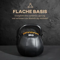 HOMCOM Kugelhantel, Kettlebell, 8 kg, flache Unterseite, Stahlgriff, Kunststoffkörper, schwarz, 20 x 20 x 24 cm(m-6)