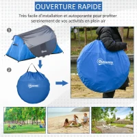 Outsunny Tente pop up montage instantané - tente de camping 2 pers.  - 1 porte + 2 fenêtres - dim. 2,2L x 1,08l x 1,1H m - fibre verre polyester bleu gris(m-5)