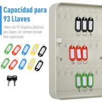 HOMCOM Armario de Llaves Caja de Seguridad para Llaves Bloqueable con 93 Ganchos y Etiquetas 2 Cerraduras Accesorios de Montaje Incluidos 30x24x7,5 cm Beige(m-5)