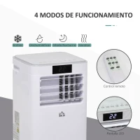 HOMCOM Aire Acondicionado Portátil 8000Btu 4 en 1 Refrigerador Ventilador Deshumidificador 2 Velocidades con Pantalla LED Control Remoto Temporizador Silencioso 900W para 13-18 m² 38x35x70,5 cm Blanco(m-4)