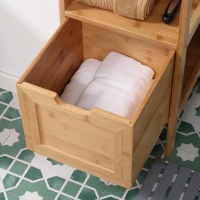 kleankin Badezimmerschrank aus Bambus, 1 Regal, 2 Schubladen, 30 cm x 30 cm x 90 cm; Natur(m-8)