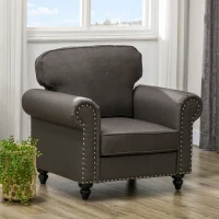 HOMCOM Mid-Century Armchair, with Pocket Springs - Dark Brown(m-2)