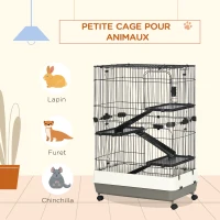 PawHut Cage pour petits animaux roulante 3 plates-formes démontables 3 rampes plateau inférieur amovible métal PP 81,2 x 52,7 x 114 cm noir(m-6)