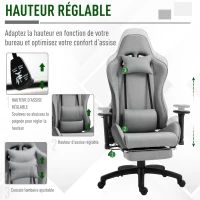 Vinsetto Fauteuil de bureau chaise de bureau manager grand confort repose-pied tétière + coussin lombaires intégrés dossier inclinable accoudoirs réglables lin gris(m-6)