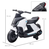 HOMCOM Moto Eléctrica Infantil Motocicleta de Batería 6V para Niños de 2-4 Años con Faros Música y 2 Ruedas de Equilibrio 80x39,5x51 cm Blanco(m-3)