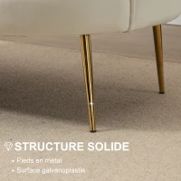 HOMCOM Canapé 2 places en tissu velours, petit canapé, en forme de coquillage, avec coussin épais de 10 cm, canapé, structure en métal, pieds dorés effilés, facile à assembler, crème(m-6)