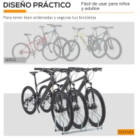 HOMCOM Aparcamiento para 3 Bicicletas Estacionamiento para Aparcar Bicicletas para Interior y Exterior 76x33x27cm Plata(m-7)