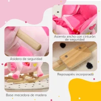 HOMCOM Caballito Balancín Infantil en Forma de Unicornio con Música Cinturón de Seguridad Manillar y Reposapiés 65x35x45cm Rosa(m-7)