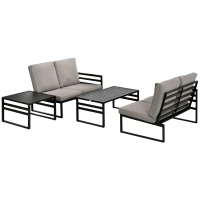 Outsunny Gartenmöbel-Set für 4 Personen 2 Sofa 2 Tische wetterbeständig, 128 cm x 79 cm x 76,5 cm, Hellgrau + Schwarz(m-10)