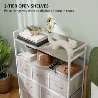 HOMCOM Rustic Chest of Seven Fabric Drawers - Natural Wood Finish(m-5)